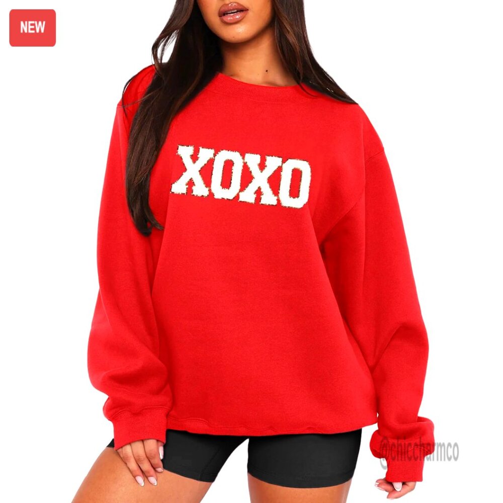 Oversized Chenille Patch Pullover Sweatshirt, Lon… - image 1